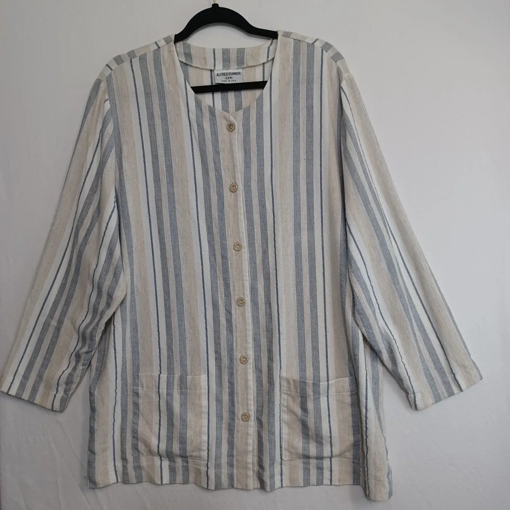 Alfred Dunner Tunic Womens 22W Linen Blend Striped Coastal‎ Relaxed Lagenlook